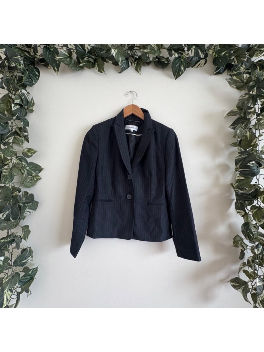 Calvin Klein Long Sleeve Double Button Blazer Pinstripe Grey Women’s Size 4p